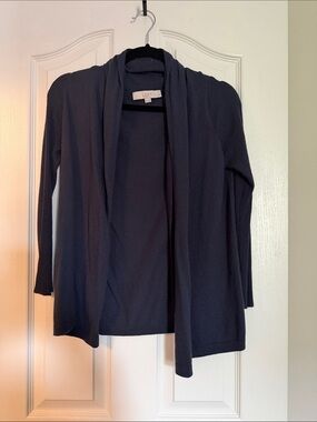 LOFT Navy Open Drape Rib-Sleeve Cardigan